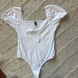 Wild Fable White Ribbed Top with Knot Detail